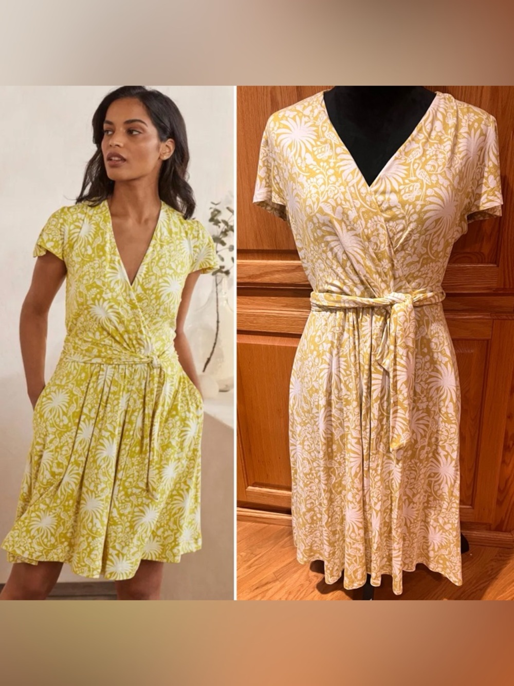 Boden Evangeline Stretch Jersey Wrap Dress Chartreuse Tropical Charm Size 12